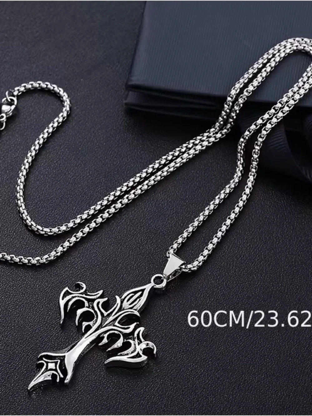 Men's Silver Gothic Cross Pendant Necklace